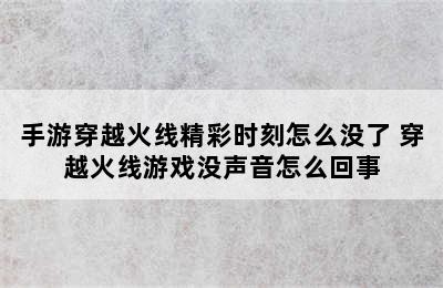 手游穿越火线精彩时刻怎么没了 穿越火线游戏没声音怎么回事